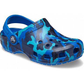 Crocs Classic Printed Boys' Clogs Blue | Australia 1325NWYB